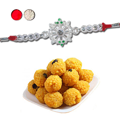 "Rakhi - SIL-6050 A (Single Rakhi),500gms of Laddu - Click here to View more details about this Product